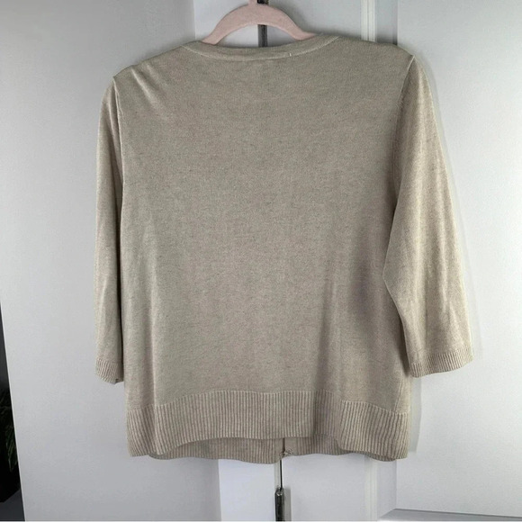 Chicos Linen Blend Treasured Trinkets Beaded Cardigan Sweater Size 2 Large Tan - Picture 9 of 13